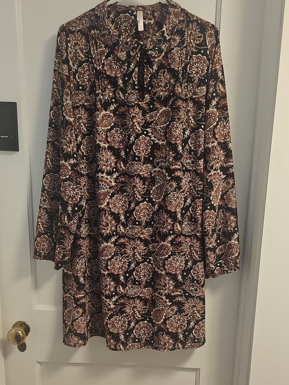 Long Sleeve Black Floral Paisley Women's Dress/Tunic